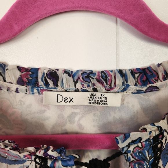 Dex Plus Gracie Contrast Trim Midi Boho Dress Purple Long Sleeve Size 1X Smocked - Picture 8 of 13